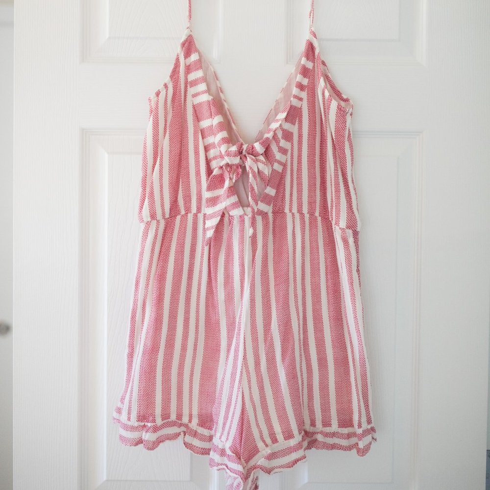 Tularosa pink stripped coverup/romper with tie bow